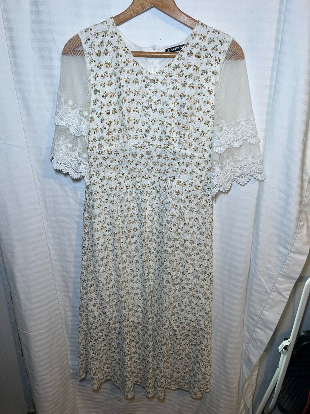 SHEIN Floral Lace Sleeve Dress Small Cottagecore